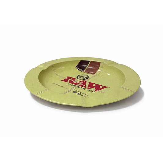 RAW Classic Round Rolling Tray – Large Metal Rolling Ashtray Plate with Built-In Cigarette Rests – Durable Rolling Accessory for Home & Travel