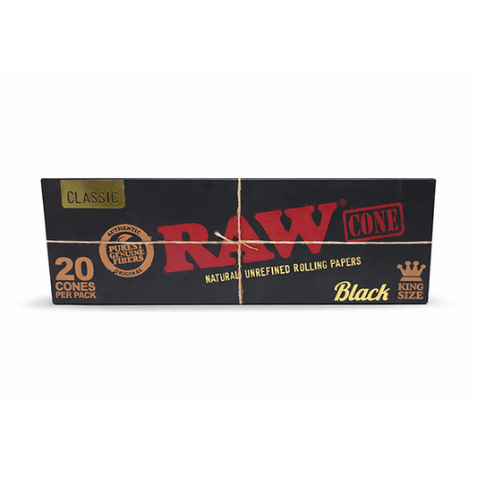 RAW Black Classic King Size مخاريط ملفوفة مسبقًا – 20 قطعة أوراق لف طبيعية غير مكررة