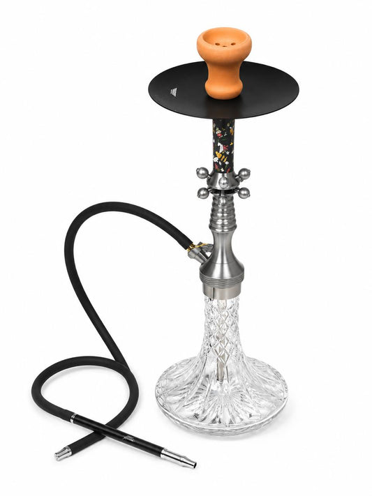 AL KHUMERY - BSE Signature Luxury Hookah Set – Artistic Floral Painted Stem | Diamond Cut Crystal Base | Premium Stainless Steel | Smooth Draw Silicone Hose