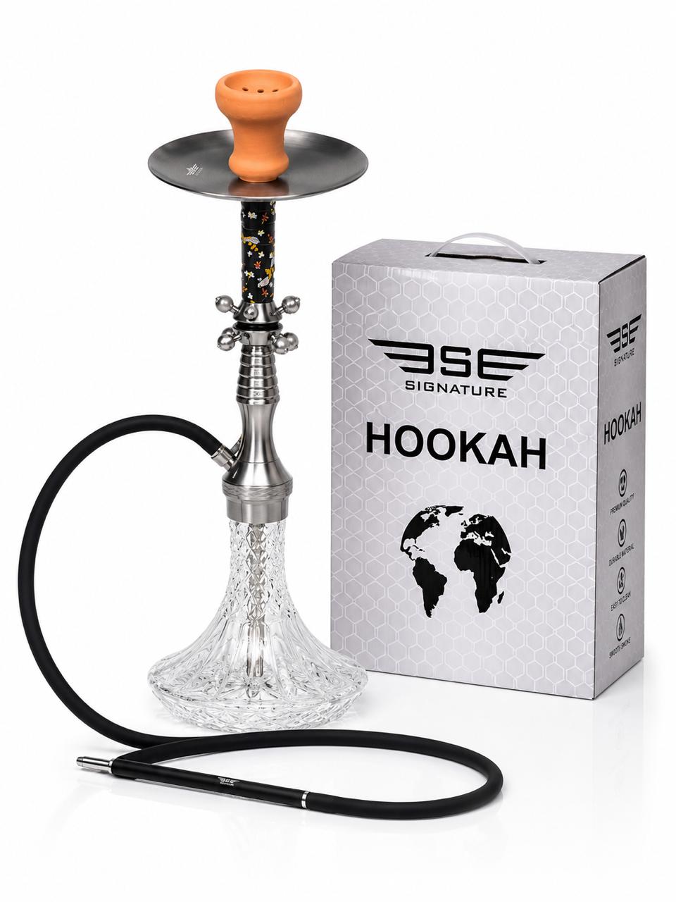 AL KHUMERY - BSE Signature Luxury Hookah Set – Artistic Floral Painted Stem | Diamond Cut Crystal Base | Premium Stainless Steel | Smooth Draw Silicone Hose