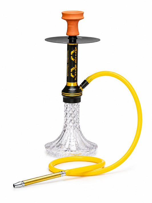 AL KHUMERY - BSE Signature Premium Hookah Set – Artistic Engraved Stem | Diamond Cut Crystal Clear Base | Available in Teal Blue & Gold Yellow | Complete Shisha Kit