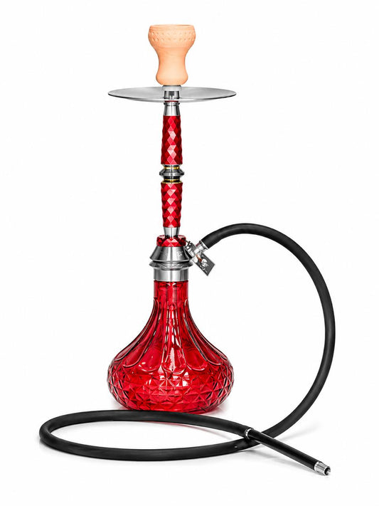 AL KHUMERY - Premium Luxury Hookah Set – Diamond Cut Crystal Bulb Base | Matching Diamond Stem | Available in Smoke Grey, Ruby Red & Gold Yellow | Complete Shisha Kit