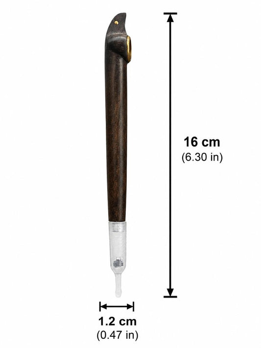 Handcrafted One-Piece Wood Medwakh Pipe with Brass Bowl Ring & Gold Inlay Stripe – Traditional Arabian Dokha Pipe, 16cm (6.30in)