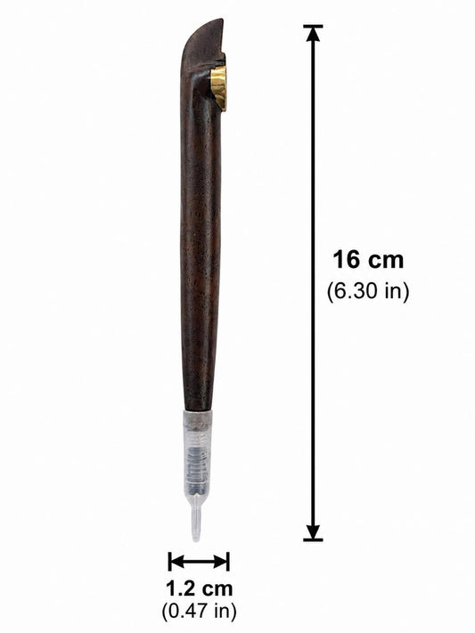 Handcrafted One-Piece Wood Medwakh Pipe with Gold Studded Brass Bowl Ring – Traditional Arabian Dokha Pipe, 16cm (6.30in)