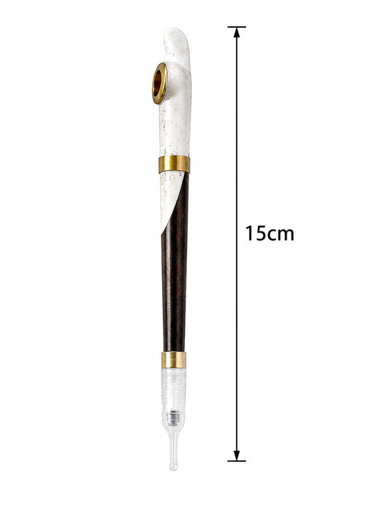 Premium Medwakh Pipe 15cm – Speckled Bone & Rosewood Two-Tone Body with Gold Brass Rings – Authentic Handcrafted Dokha/Midwakh Smoking Pipe