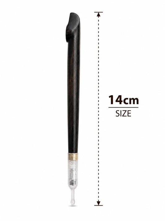 Handmade Wooden Medwakh Pipe – 14cm Ebony Dokha Smoking Pipe with Brass Ring Accent & Removable Filter Tip