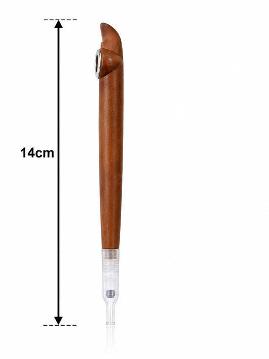 Handmade Wooden Medwakh Pipe – 14cm Traditional Dokha Smoking Pipe with Silver Ring Accent & Removable Filter Tip
