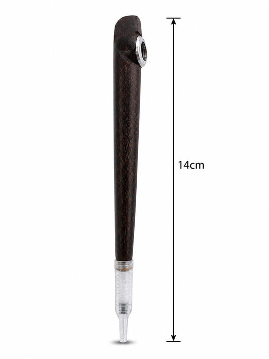 Handmade Wooden Medwakh Pipe – Dark Ebony Wood Dokha Pipe with Silver Ring & Clear Acrylic Tip | 14cm Traditional Emirati Design