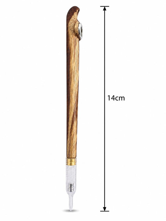 Handmade Wooden Medwakh Pipe – Striped Tiger-Grain Wood Dokha Pipe with Silver Ring & Gold Band | 14cm Traditional Emirati Design