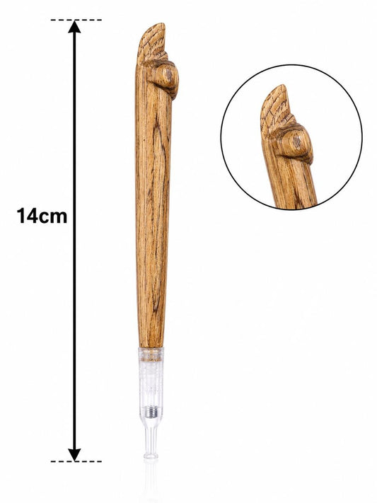 Handmade Wooden Medwakh Pipe – Carved Eagle Head Design, Striped Wood Dokha Pipe with Brass Ring | 14cm Traditional Emirati Design