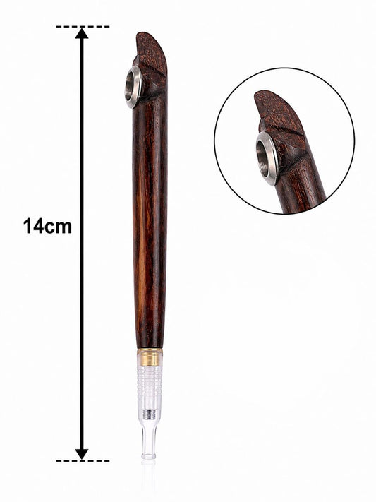 Handmade Wooden Medwakh Pipe – Carved Hook-Top Design, Dark Rosewood Dokha Pipe with Silver Ring & Gold Band | 14cm Traditional Emirati Design