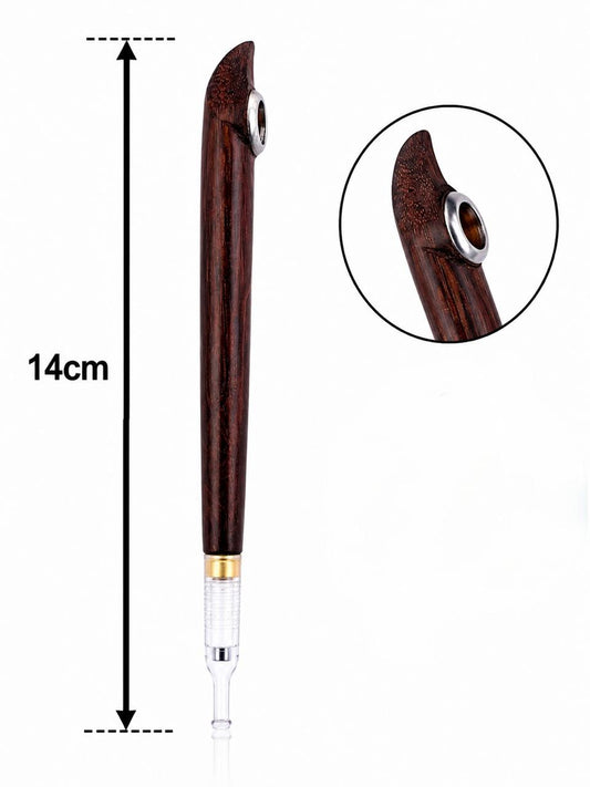 Handmade Wooden Medwakh Pipe – Carved Hook-Top Design, Striped Rosewood Dokha Pipe with Silver Ring & Gold Band | 14cm Traditional Emirati Design