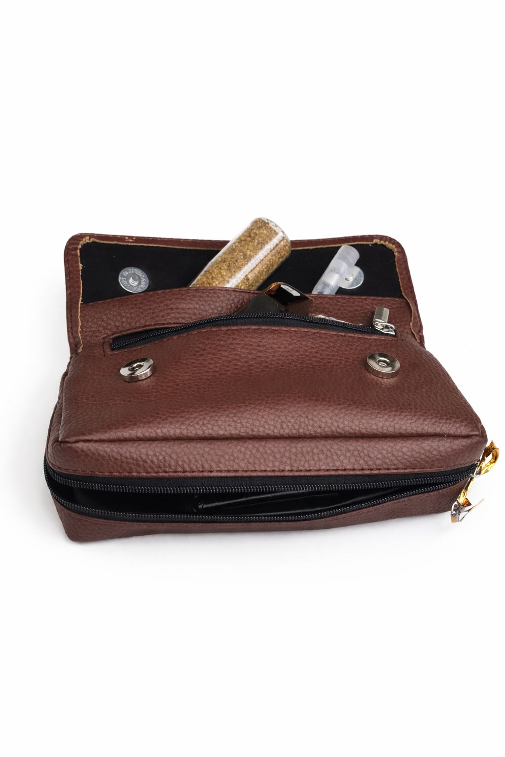 AL KHUMERY Moda Medwekh Premium Leather Medwakh Bag | Multi-Compartment with Zipper & Magnetic Snap | Luxury Gold Hardware | Brown Color