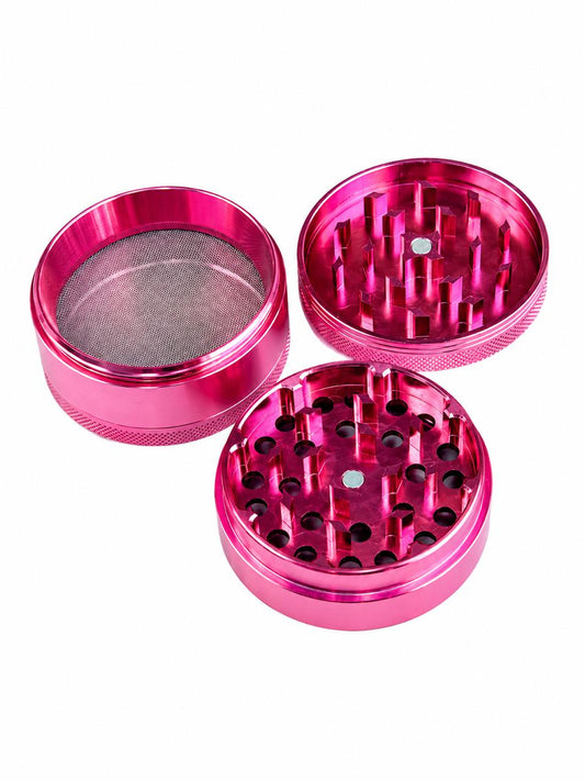 Premium 4-Piece Aluminum Tobacco Grinder – Sharp Diamond Teeth | Pollen Screen Filter | Magnetic Lid | Knurled Grip | Pink