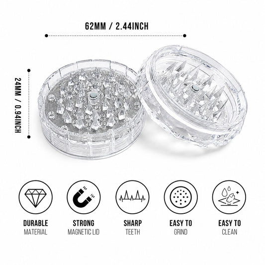 Crystal Diamond Herb & Tobacco Grinder – Sharp Teeth | Strong Magnetic Lid | 2-Piece | Available in 5 Colors