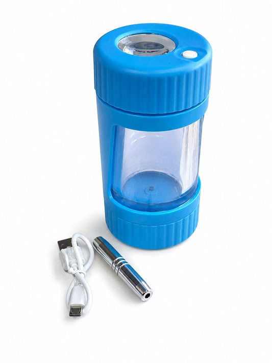 4 IN 1 UNTILITY JAR A MAGNIFY LEDVV JAR WITH A GRINDER & ONE HITTER