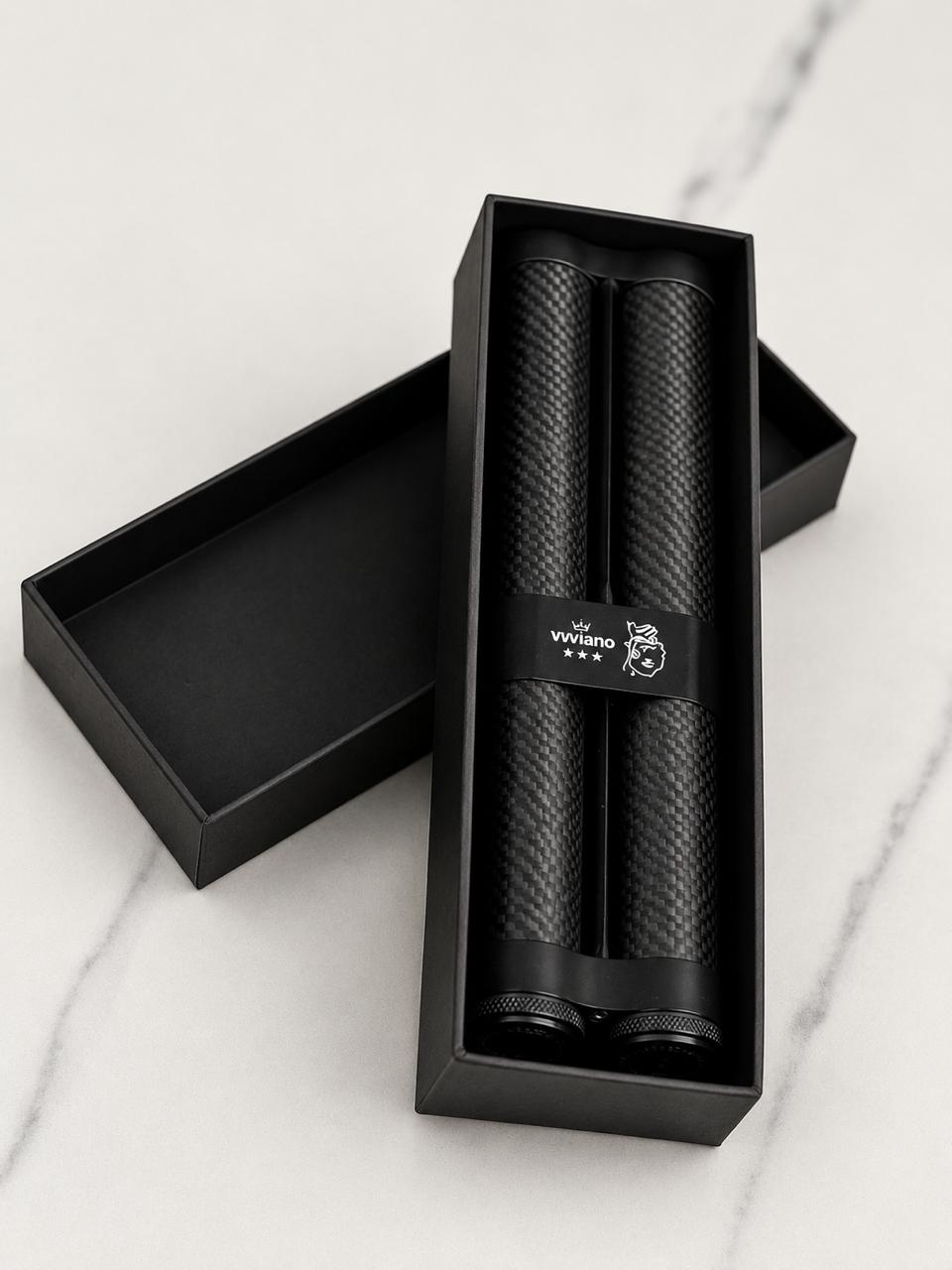 🖤 Al Khumery Double Carbon Fiber Cigar Tube Case | Twin Cylinder | Matte Black | Luxury Gift Box | Premium Cigar Holder