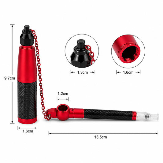 Carbon Fiber Medwakh Pipe with Matching Storage Jar & Chain – Metal Dokha Pipe Set, 13.5cm, Multiple Colors