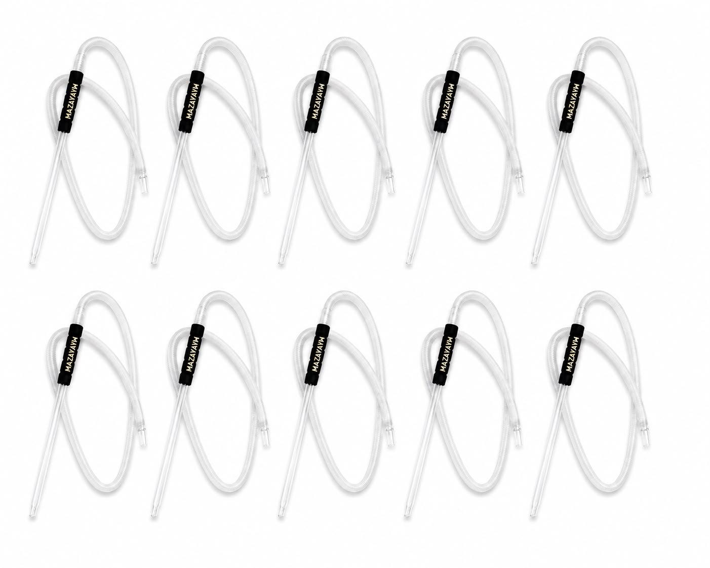 10-Pack MAZAYAYM Premium White Washable Hookah Shisha Hose – Textile-Wrapped Flexible Pipe with Detachable Clear Glass Mouthpiece Tips, Reusable & Hygienic