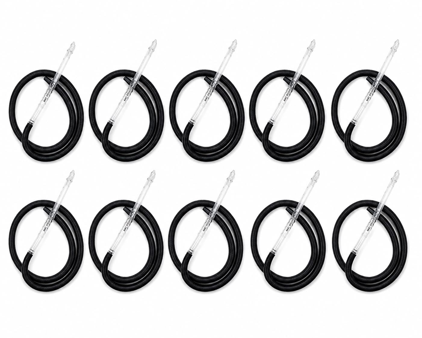 10-Pack Premium Disposable Hookah Shisha Hoses – Sterile, Washable, Reusable, Black Textile-Wrapped Flexible Pipe with Clear Acrylic Mouthpiece Handle