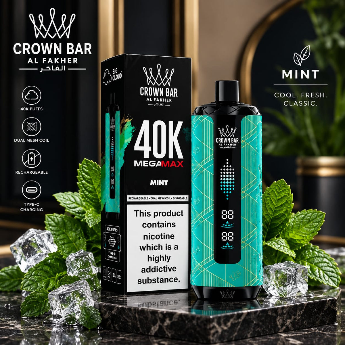 Al Fakher Crown Bar 40,000 Puffs Disposable Vape  | Rechargeable Long-Lasting Vape | AL KHUMERY