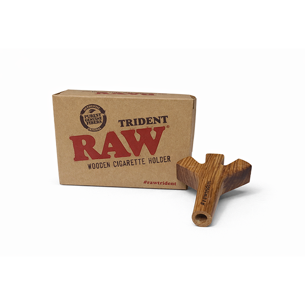 RAW Trident Wooden Cigarette Holder with Protective Travel Pouch Included – Natural Wood Reusable Smoking Accessory