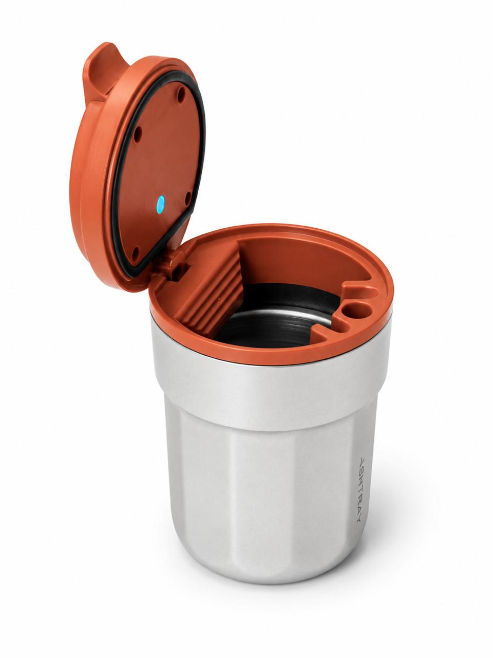 AL KHUMERY- Premium Silver & Burnt Orange Car Ashtray with Rainbow LED Light | Metallic Body, Smokeless Lidded Cup Holder | Odor-Free & Easy to Clean