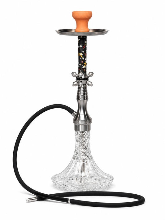 AL KHUMERY - BSE Signature Luxury Hookah Set – Artistic Floral Painted Stem | Diamond Cut Crystal Base | Premium Stainless Steel | Smooth Draw Silicone Hose