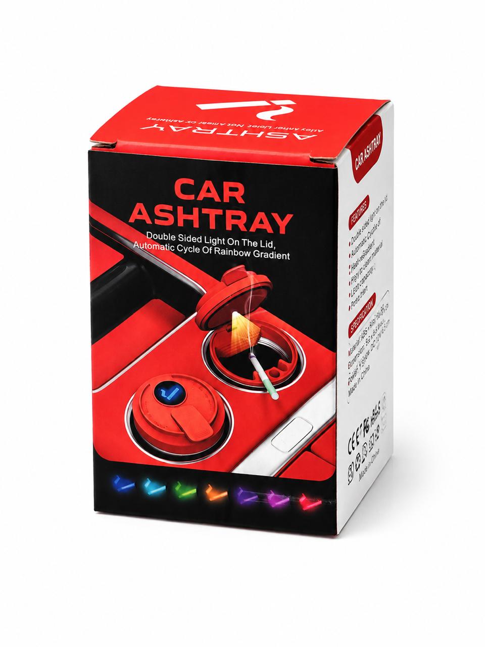 AL KHUMERY- Premium Silver & Wine Red Car Ashtray with Rainbow LED Light | Stainless Look, Smokeless Lidded Cup Holder Ashtray | Odor-Free & Easy to Clean