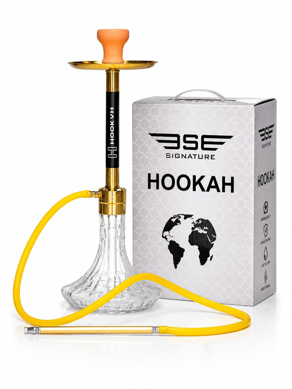 AL KHUMERY - Premium Gold Luxury Hookah Set – Crystal Clear Base | Smooth Silicone Hose | Complete Ready-to-Smoke Shisha Kit