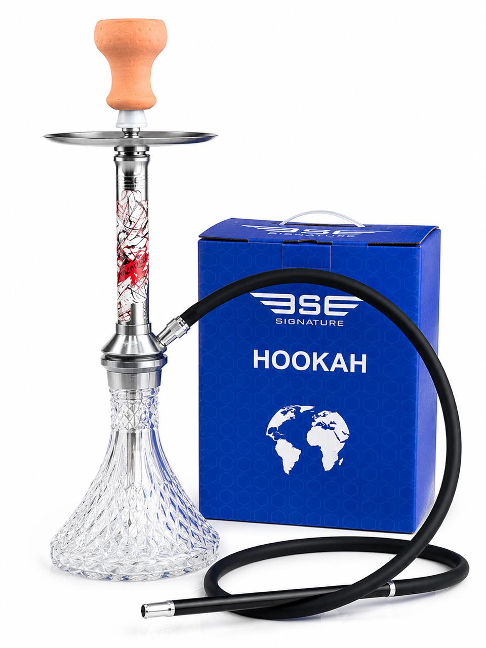 BE Signature Hookah Set – Premium Diamond-Cut Glass Base with Graffiti-Print Steel Stem, Ceramic Bowl, Silicone Hose & Steel Tray – Modern Streetwear-Style Shisha Pipe, Available in Multiple Colors