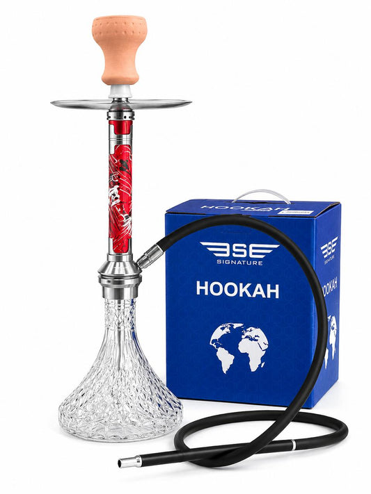 BE Signature Hookah Set – Premium Diamond-Cut Glass Base with Graffiti-Print Steel Stem, Ceramic Bowl, Silicone Hose & Steel Tray – Modern Streetwear-Style Shisha Pipe, Available in Multiple Colors