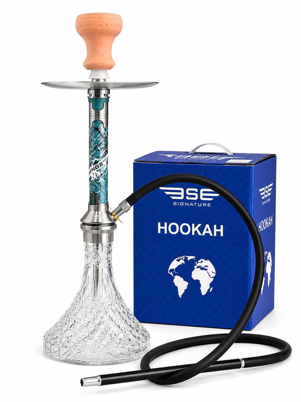 BE Signature Hookah Set – Premium Diamond-Cut Glass Base with Graffiti-Print Steel Stem, Ceramic Bowl, Silicone Hose & Steel Tray – Modern Streetwear-Style Shisha Pipe, Available in Multiple Colors