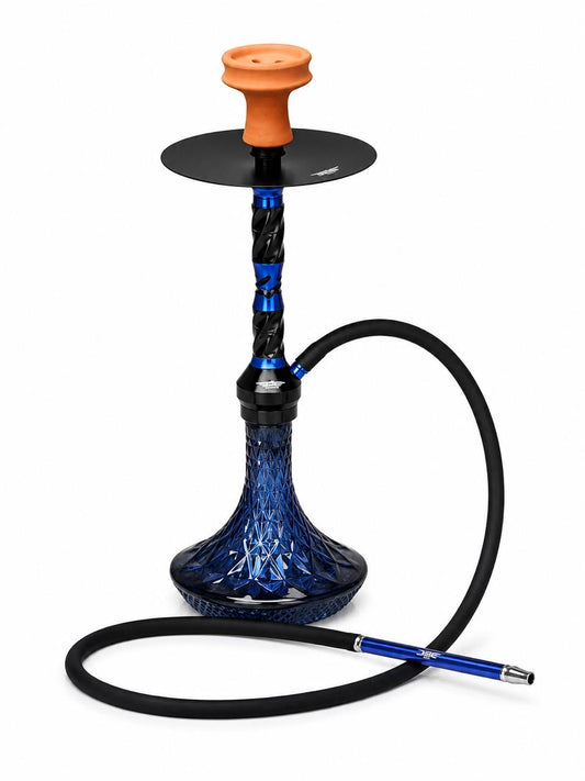 AL KHUMERY - BSE Signature Luxury Hookah Set – Twisted Stem | Diamond Cut Crystal Base | Available in Stealth Black & Royal Blue | Complete Shisha Kit