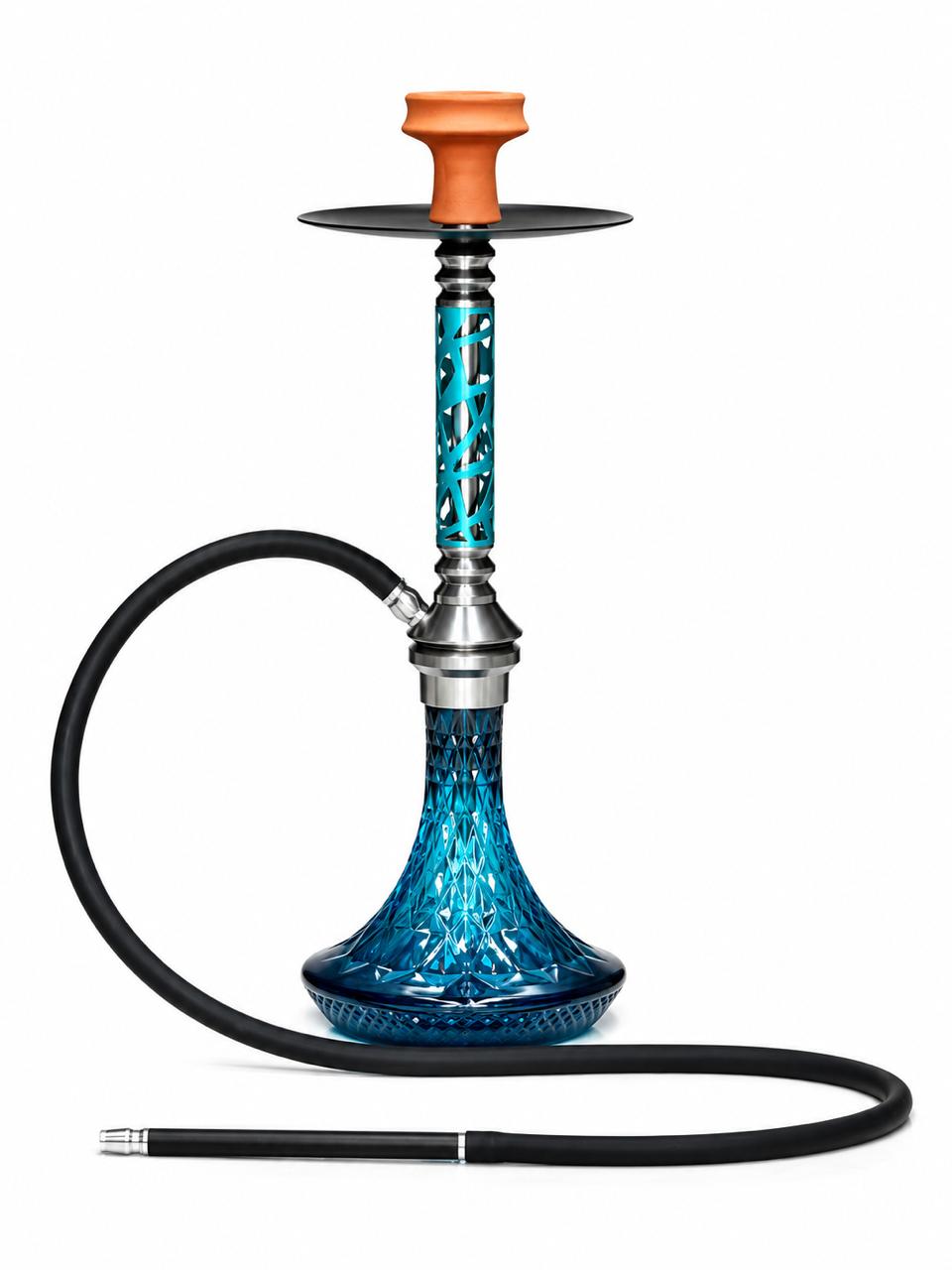 AL KHUMERY - Premium Luxury Hookah Set – Unique Cage Net Stem Design | Diamond Cut Crystal Base | Available in Yellow & Ocean Blue | Complete Shisha Kit