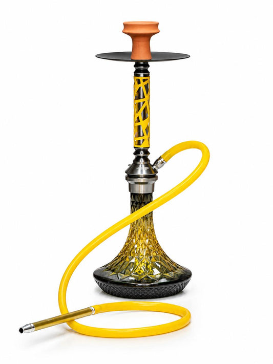 AL KHUMERY - Premium Luxury Hookah Set – Unique Cage Net Stem Design | Diamond Cut Crystal Base | Available in Yellow & Ocean Blue | Complete Shisha Kit