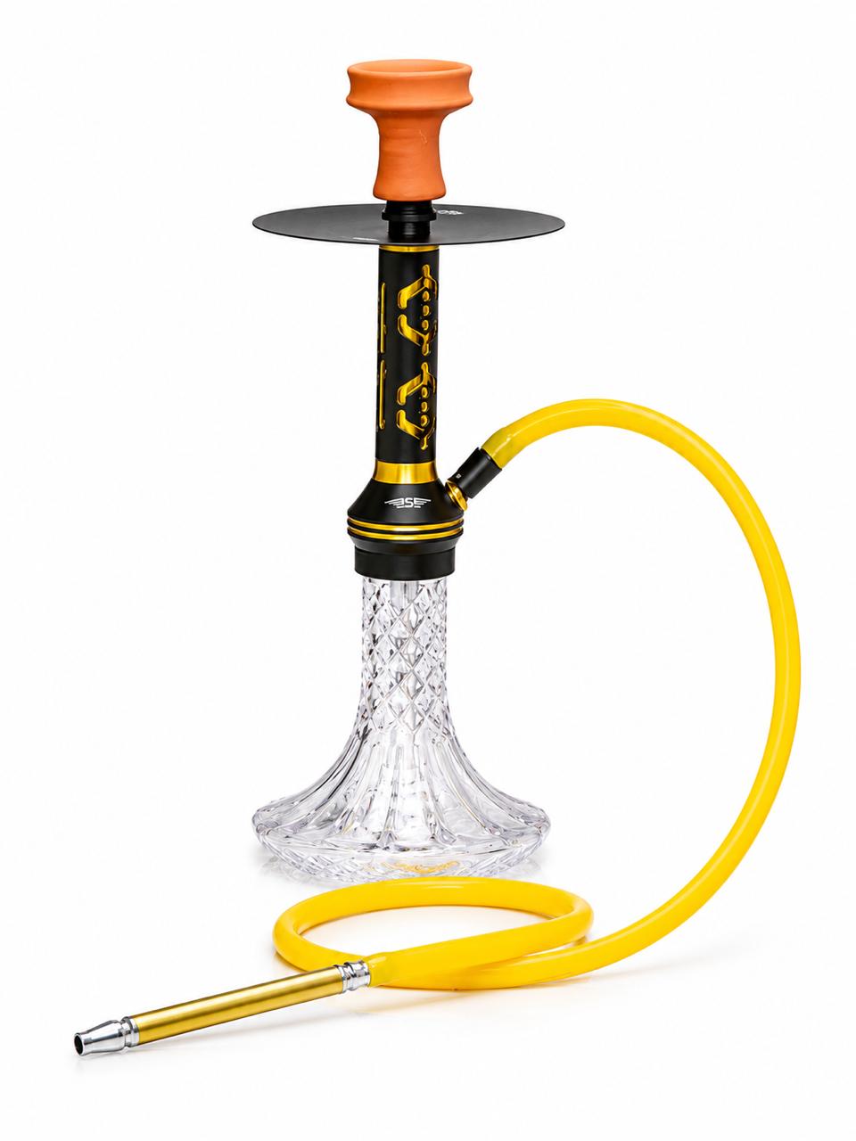 AL KHUMERY - BSE Signature Premium Hookah Set – Artistic Engraved Stem | Diamond Cut Crystal Clear Base | Available in Teal Blue & Gold Yellow | Complete Shisha Kit