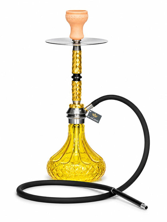 AL KHUMERY - Premium Luxury Hookah Set – Diamond Cut Crystal Bulb Base | Matching Diamond Stem | Available in Smoke Grey, Ruby Red & Gold Yellow | Complete Shisha Kit