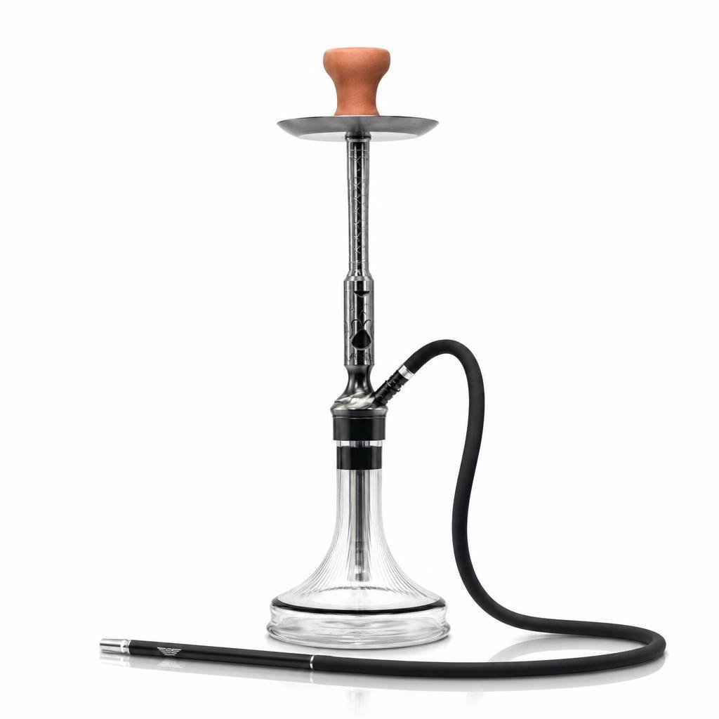 BE Signature Premium Hookah Set – 27" Complete Shisha Pipe with Stainless Steel Tray, Ribbed Glass Base, Silicone Hose & Ceramic Bowl – Gold & Black Modern Design for Home, Lounge & Parties