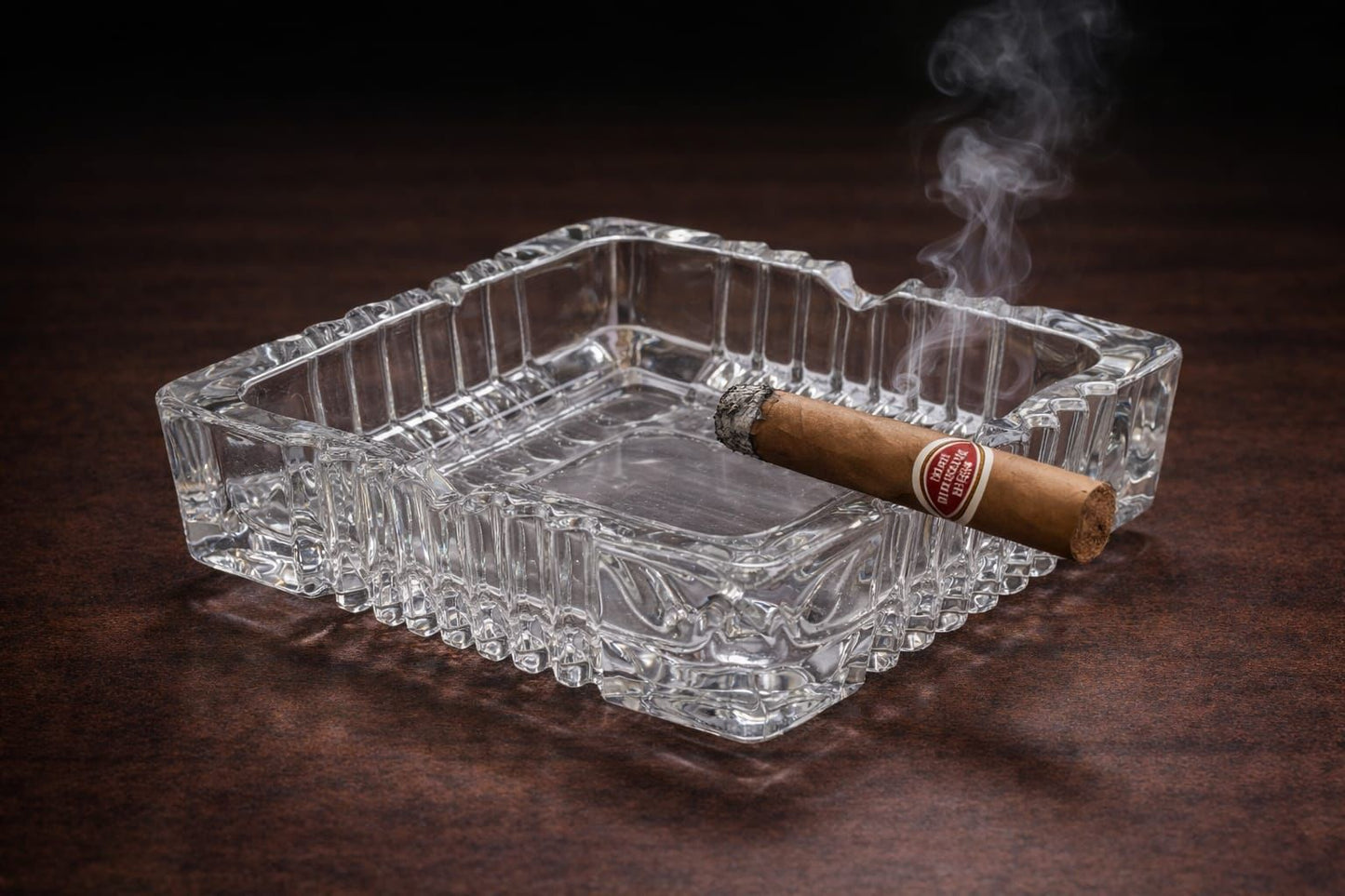 AL KHUMERY Square Crystal Glass Cigar Ashtray | 4-Slot Heavy Cut Glass Design | Premium Smoking Accessory in UAE