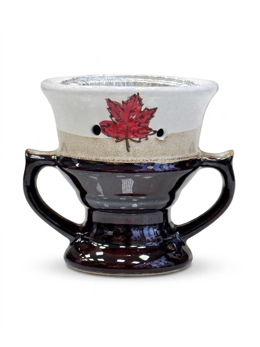 AL KHUMERY CERAMIC HOOKAH BOWL WITH RED MAPLE LEAF DESIGN & DOUBLE HANDLE