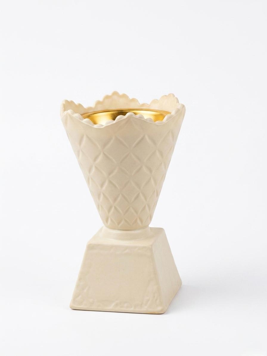 AL KHUMERY CREAM LATTICE CERAMIC HOOKAH BOWL WITH GOLD INNER & SQUARE BASE