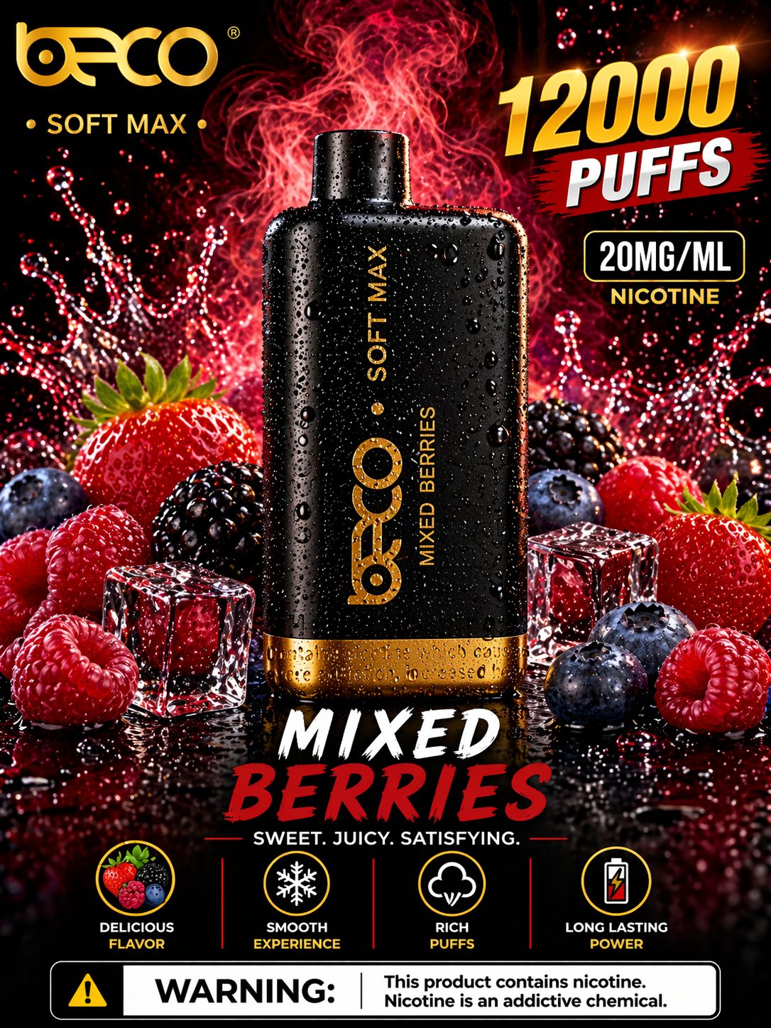 AL KHUMERY | BECO Soft Max Disposable Vape 12000 Puffs Mixed Berries | 20mg Nicotine | Rechargeable | Premium Flavor Vape UAE