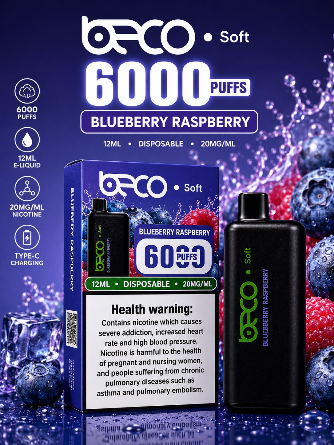 AL KHUMERY BECO SOFT DISPOSABLE VAPE 6000 PUFFS 12ML 20MG/ML – MULTIPLE FLAVORS