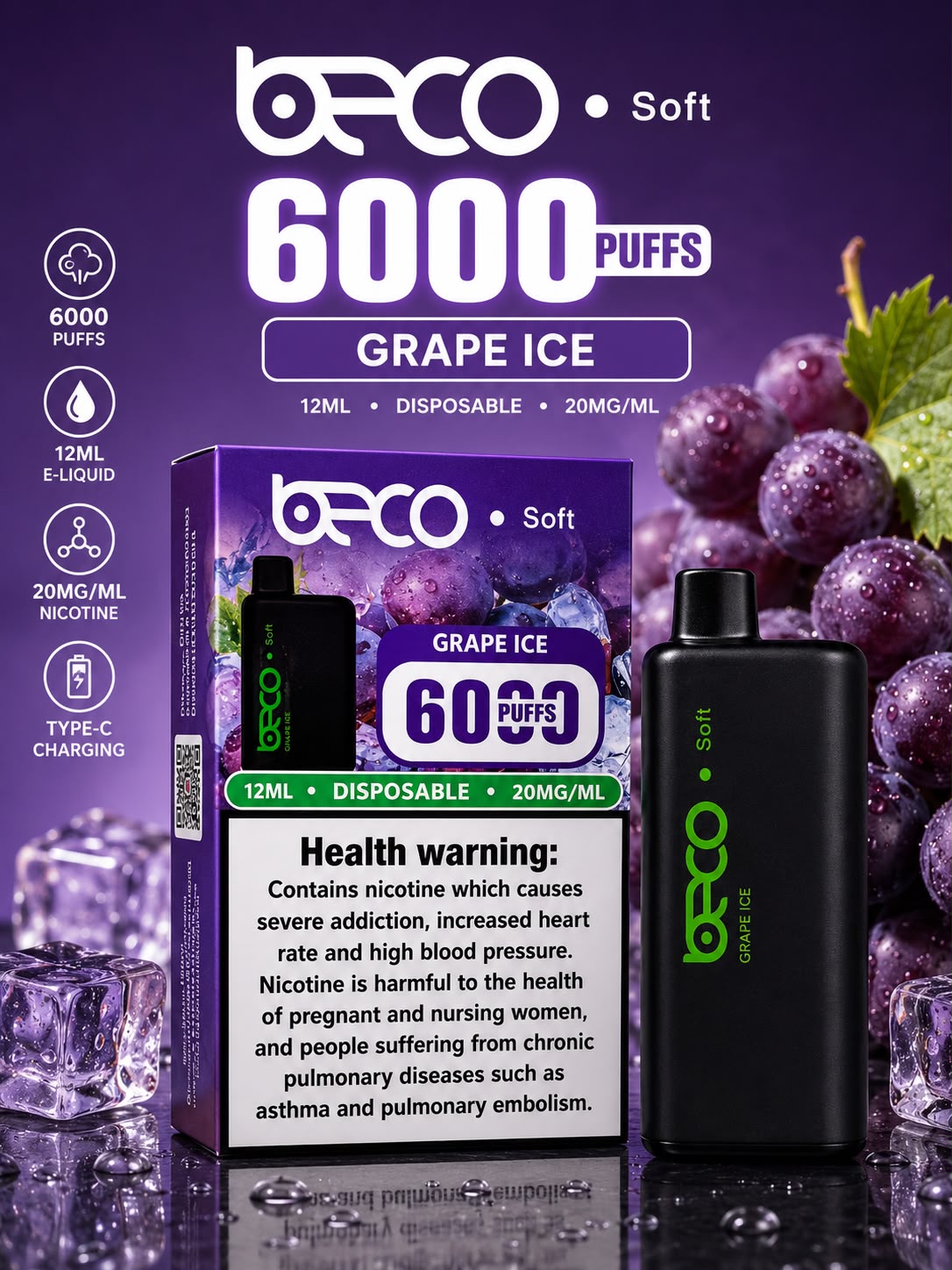 AL KHUMERY BECO SOFT DISPOSABLE VAPE 6000 PUFFS 12ML 20MG/ML – MULTIPLE FLAVORS
