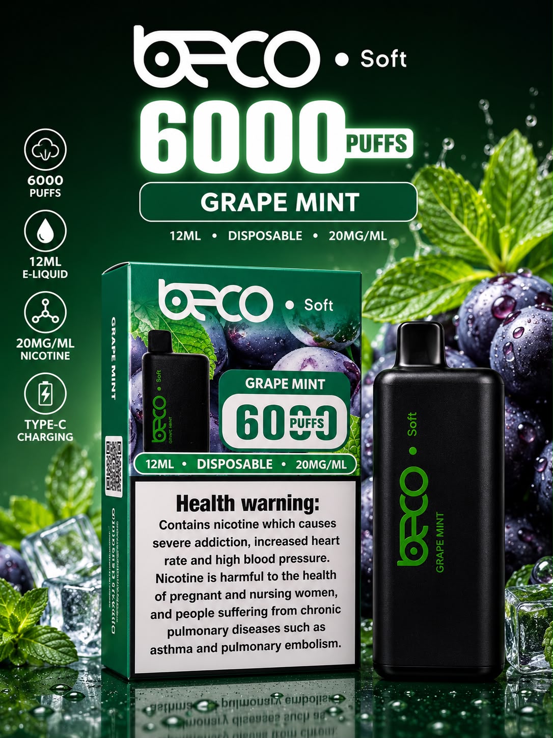 AL KHUMERY BECO SOFT DISPOSABLE VAPE 6000 PUFFS 12ML 20MG/ML – MULTIPLE FLAVORS