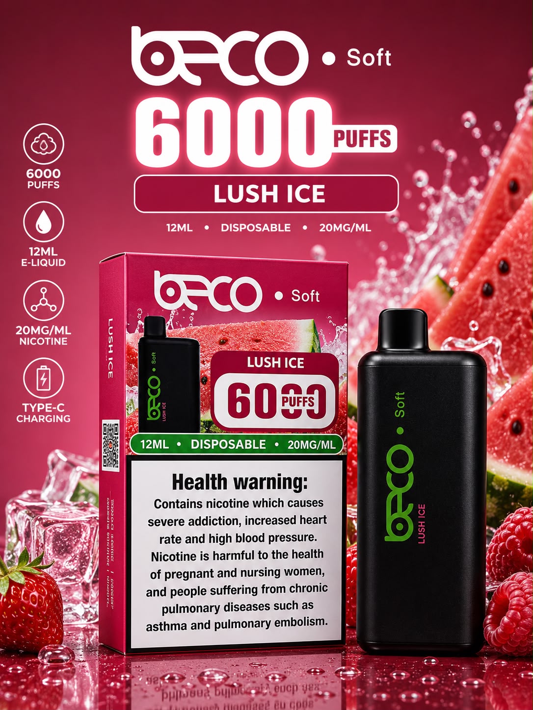 AL KHUMERY BECO SOFT DISPOSABLE VAPE 6000 PUFFS 12ML 20MG/ML – MULTIPLE FLAVORS