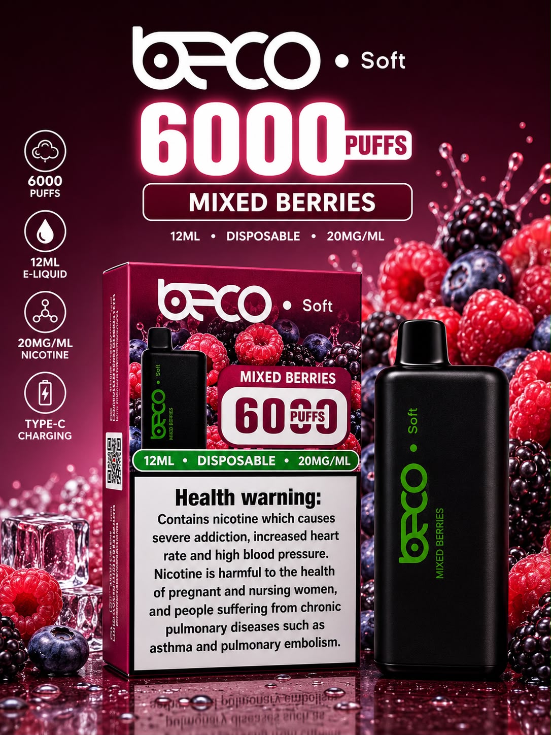 AL KHUMERY BECO SOFT DISPOSABLE VAPE 6000 PUFFS 12ML 20MG/ML – MULTIPLE FLAVORS