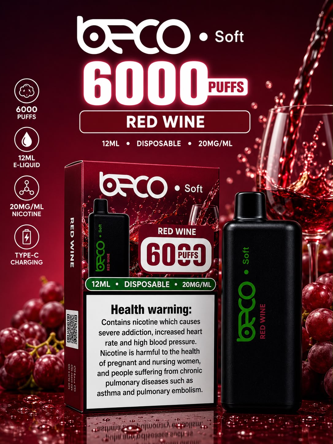 AL KHUMERY BECO SOFT DISPOSABLE VAPE 6000 PUFFS 12ML 20MG/ML – MULTIPLE FLAVORS