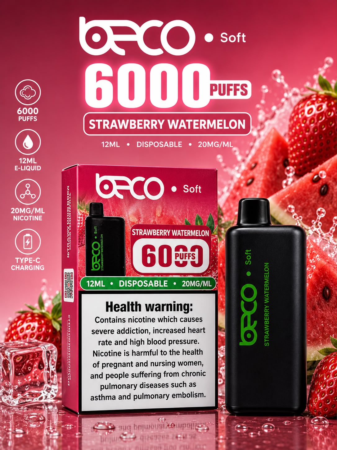 AL KHUMERY BECO SOFT DISPOSABLE VAPE 6000 PUFFS 12ML 20MG/ML – MULTIPLE FLAVORS